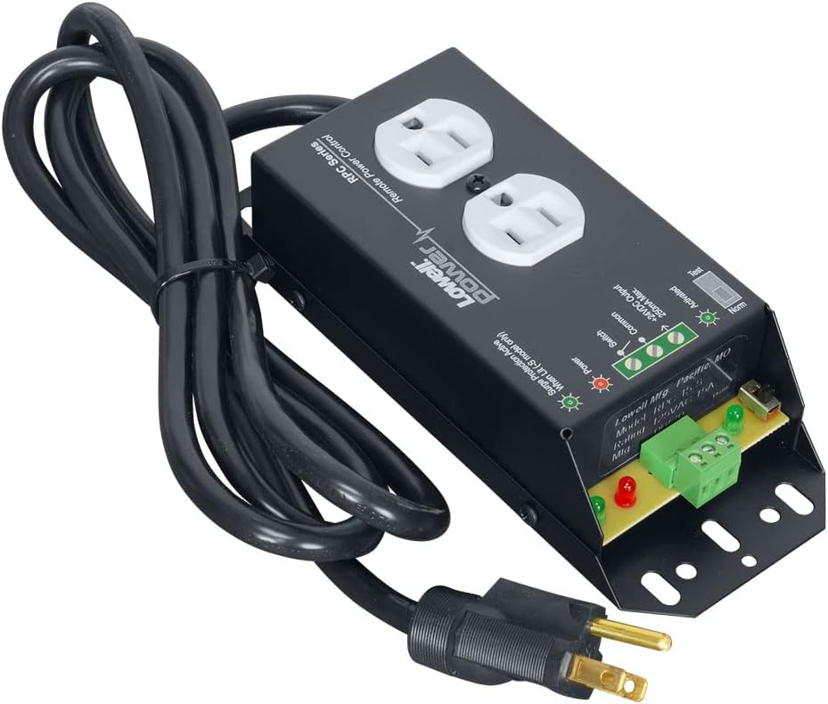 Lowell Manufacturing RPC-15-S 15A Low Voltage Remote Power Control with Surge Protection, 6' Cord, 1 Duplex Outlet