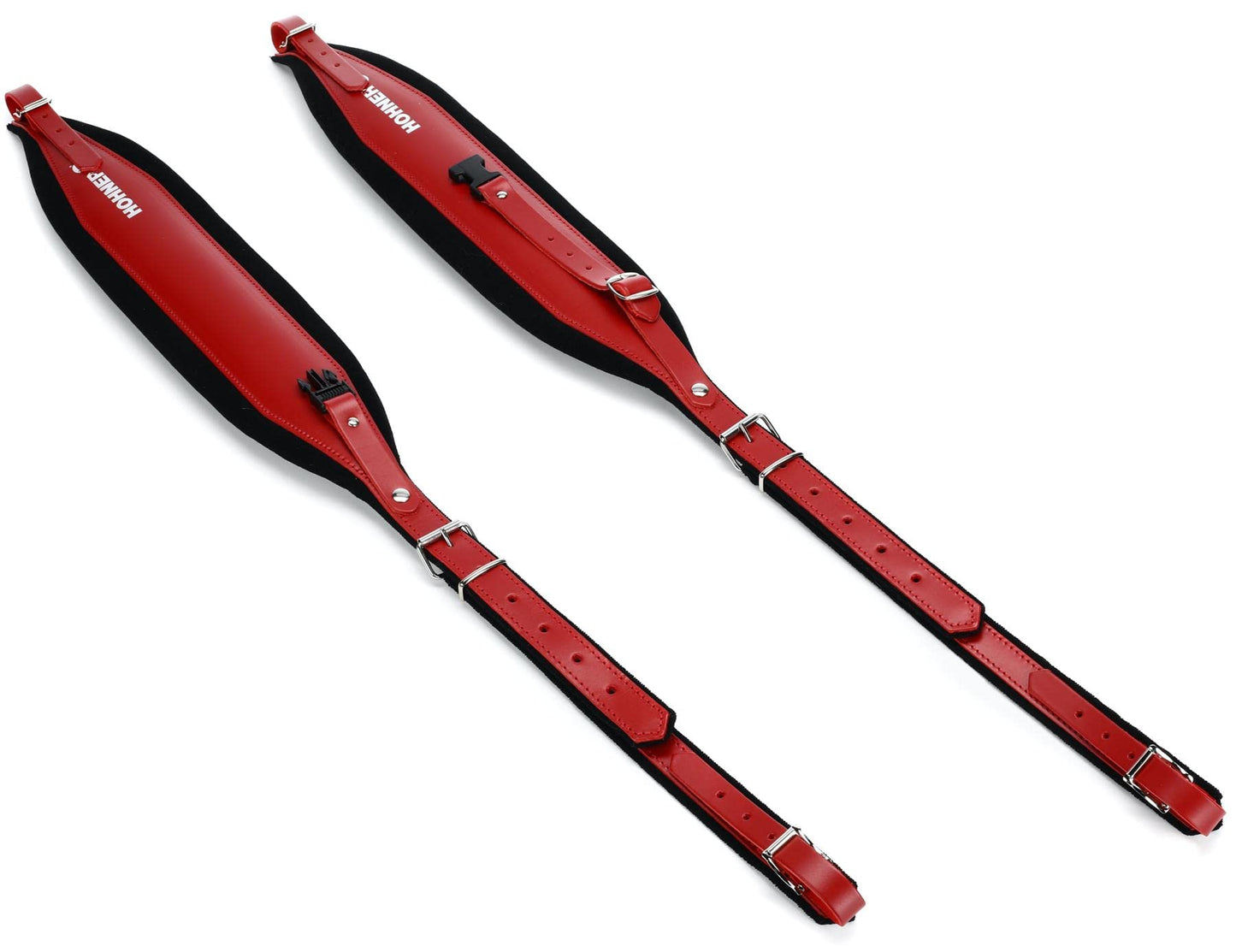 Hohner ACC21 Extra-Large Leather Accordion Strap with Back Strap - Red on Black
