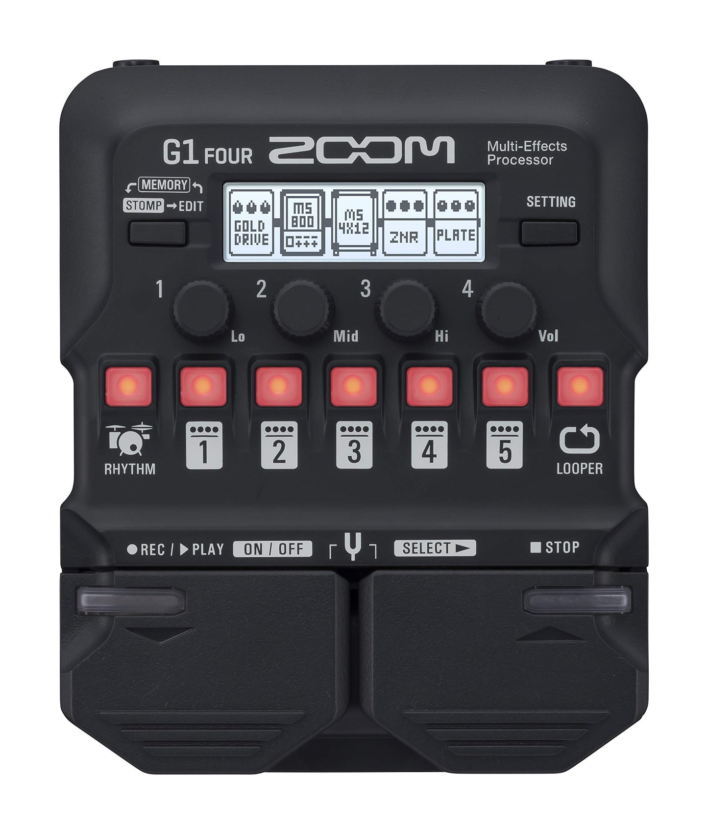 Zoom G1 FOUR Guitar Multi-Effects Processor Pedal, With 60+ Built-in effects, Amp Modeling, Looper, Rhythm Section, Tuner, Battery Powered