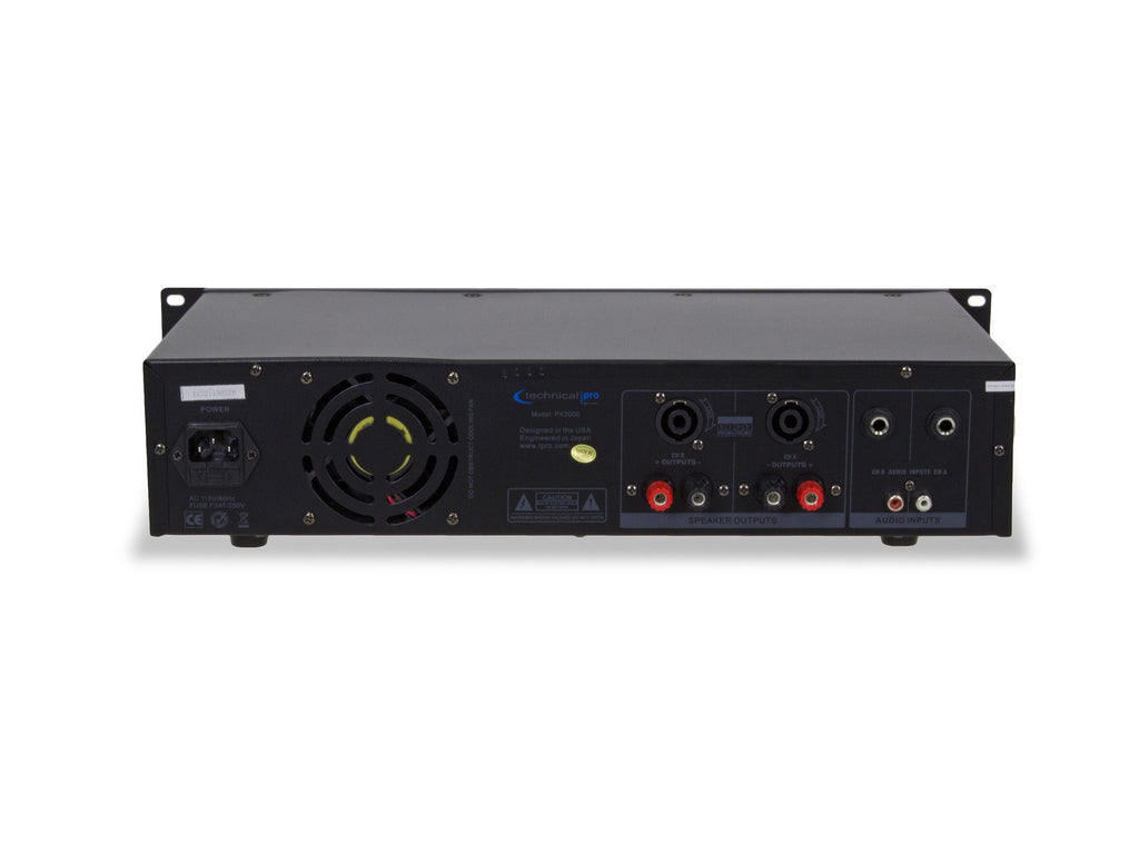 Technical Pro Professional 3000 Watts 2U 2-Channel DJ Power Amplifier with Dual Cooling Speed Fans and Integrated Power Stabilizer