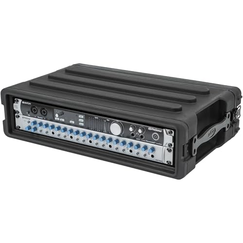 SKB Roto-Molded 2U Shallow Rack - Durable, Stackable Gear Housing, Waterproof & Impact-Resistant for Musicians, DJs & AV Professionals - Interlock Design, Gasket Seals, Recessed Latches - Heavy Duty