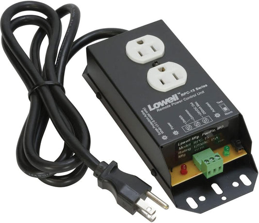 Lowell Manufacturing RPC-15 15A Low Voltage Remote Power Control with 6' Cord, 1 Duplex Outlet, Black