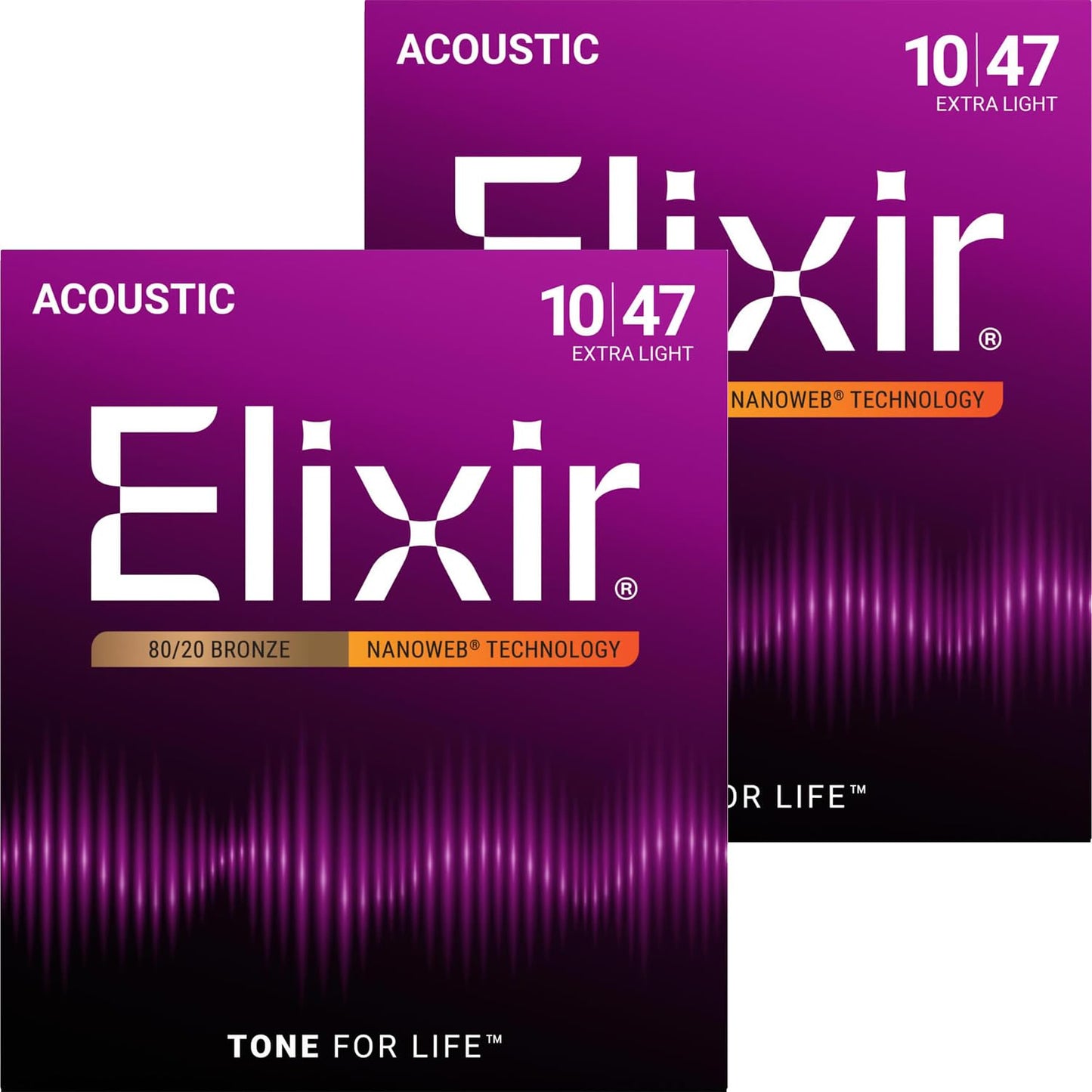 Elixir Nanoweb Extra Light Acoustic Guitar Strings 2-Pack