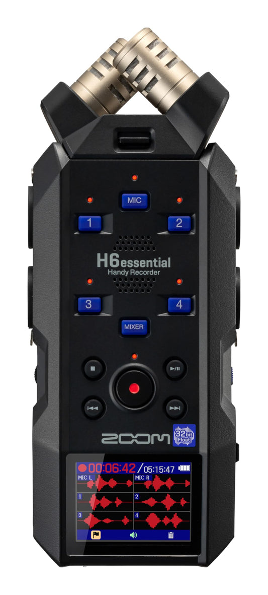 Zoom H6essential with 32-Bit Float, Accessibility, 6-Track Portable Recorder, Stereo Microphones, 4 XLR/TRS Inputs, Records to SD Card, USB Audio Interface, for Musicians, Podcasters, Filmmakers