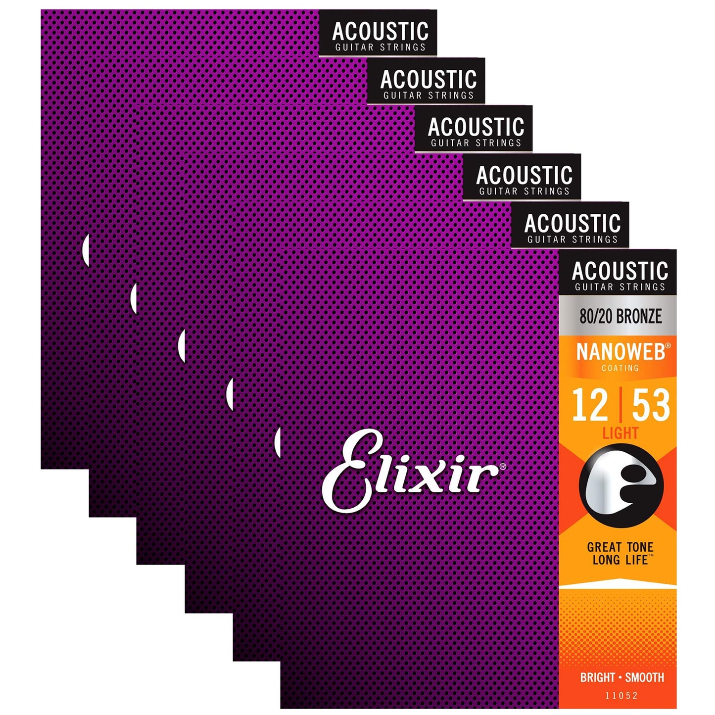 Elixir 11052 Acoustic 80/20 Nano Light 12-53 (6 Pack Bundle)