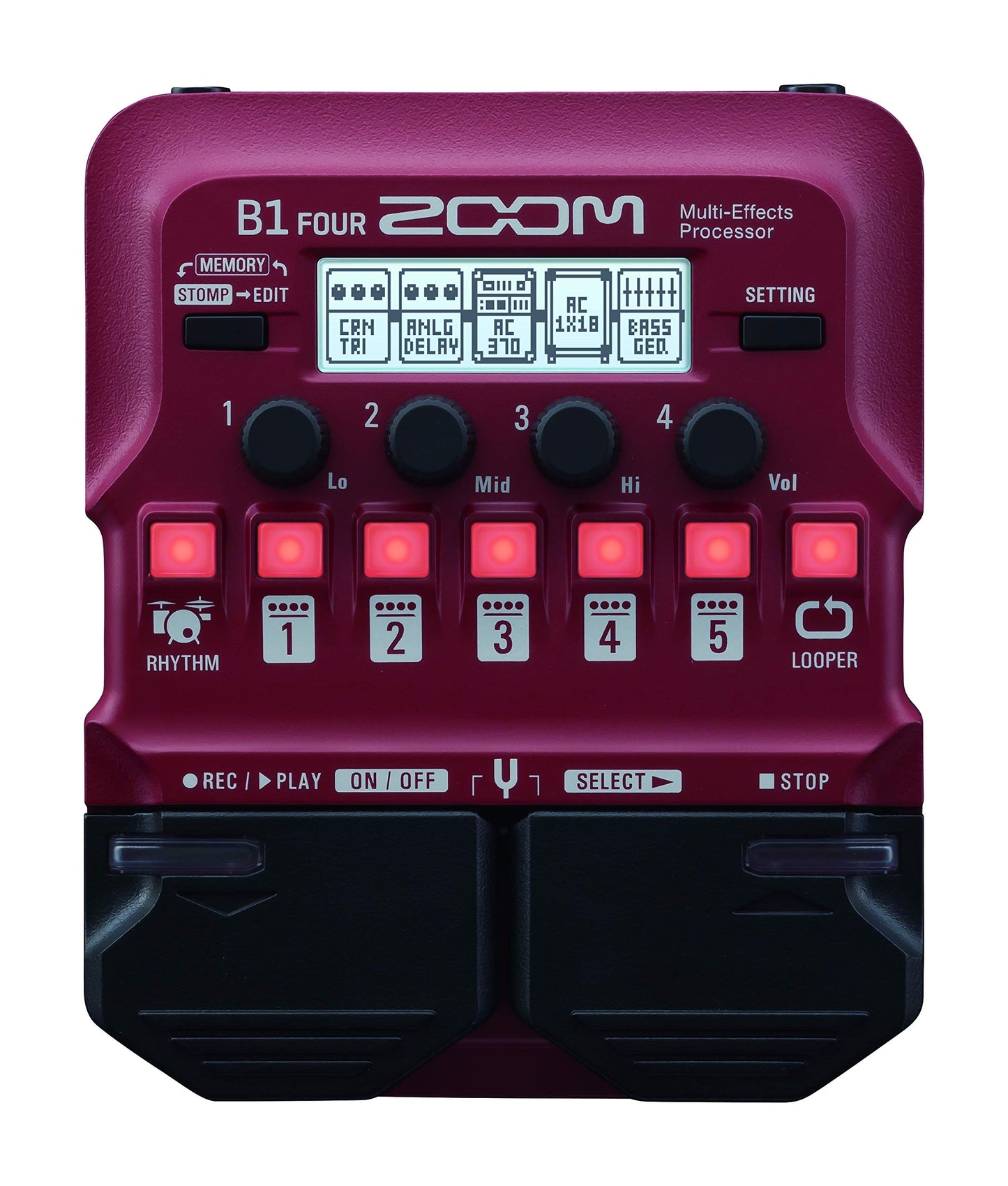 Zoom B1 Four Bass Multi-Effects Processor Pedal, with 60+ Built-in Effects, Amp Modeling, Looper, Rhythm Section, Tuner, Battery Powered