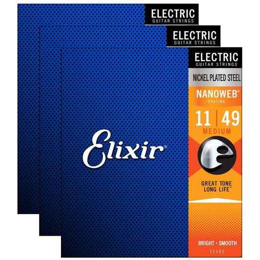Elixir 12102 Electric Nano Medium 11-49 (3 Pack Bundle)