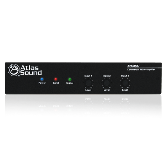 Atlas Sound MA40G Global Mixer Amplifier 3 Channel 40 Watt Balanced MicLineTel Input