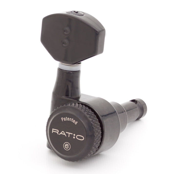 PRL-9721-B0 : Ratio Electric Locking Machine Heads 6 in-line (staggered posts) in Black Finish