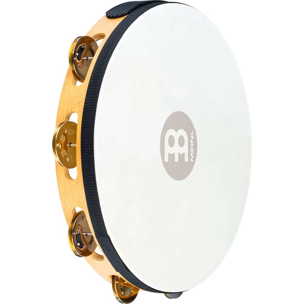 Meinl Percussion TAH1M-SNT Traditional 10-Inch Wood Tambourine with Goat Skin Head and Dual Alloy Jingles, 1 Row