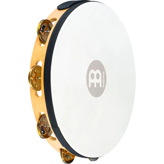 Meinl Percussion TAH1M-SNT Traditional 10-Inch Wood Tambourine with Goat Skin Head and Dual Alloy Jingles, 1 Row